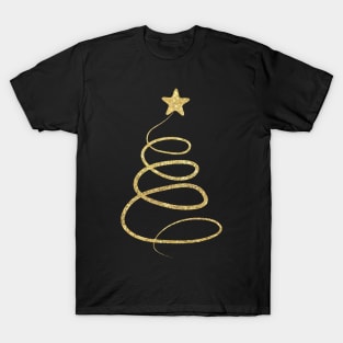 Minimalistic Gold Faux Glitter Star Christmas Tree T-Shirt